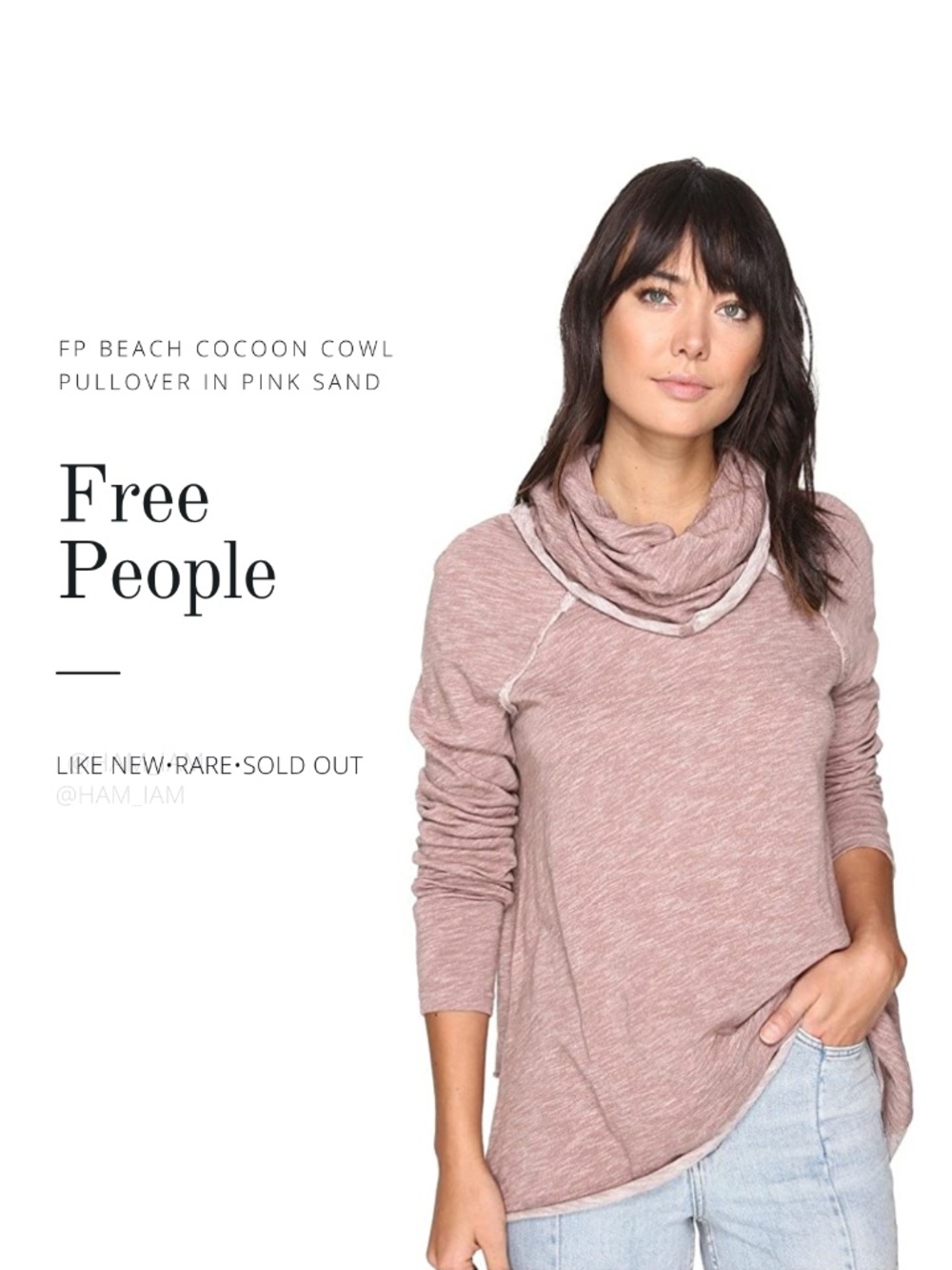 LIKE NEW, SOLD OUT Free People FP Beach Cocoon Cowl Pullover in Pink Sand